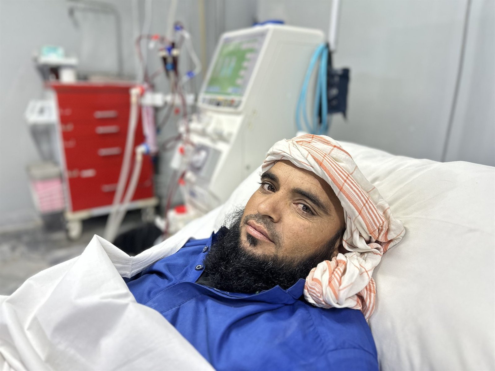Patient during a dialysis session at PEBS Hospital