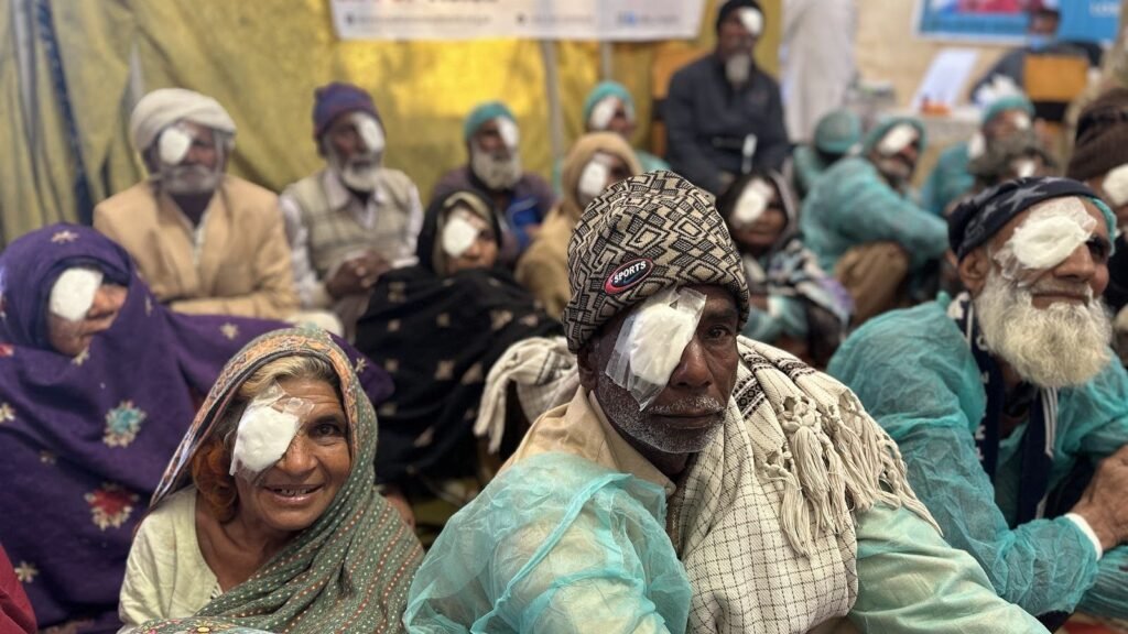 Patients resting after cataract surgery at a PEBS free eye camp