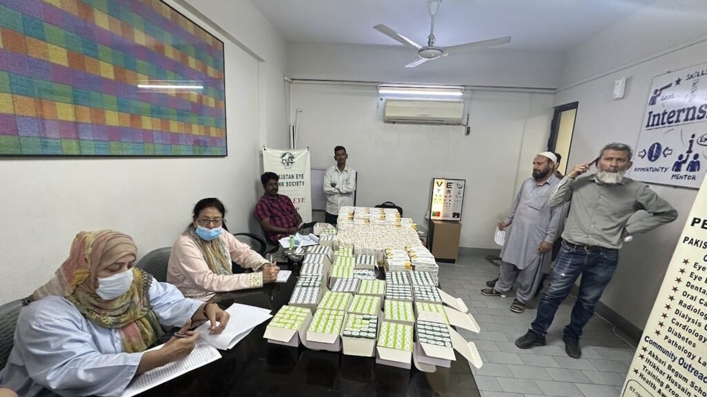 Glasses being prepared at a PEBS screening camp