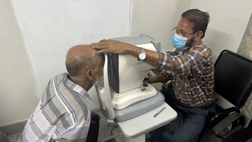A refraction test at a PEBS eye screening camp