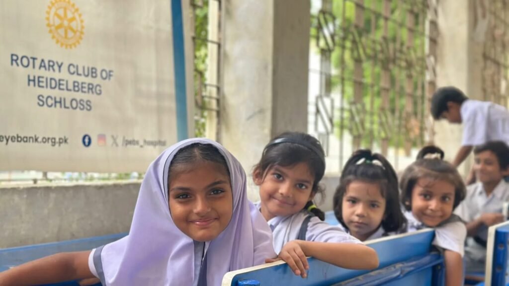 Schoolgirls at a PEBS school eye screening